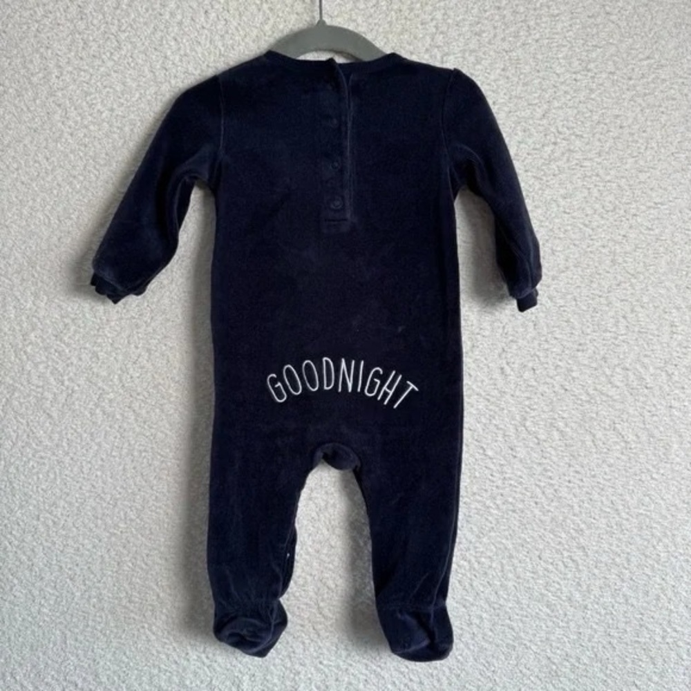 Petit Lem Luxurious Navy VELOUR Moon Footie Unisex 3M
